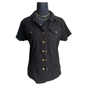 Vintage Faux Suede Black Button Up Gold Buttons Western Womens